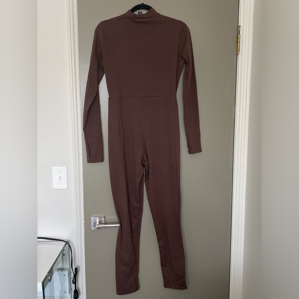 PrettyLittleThing Chocolate Cotton Zip Front Catsuit